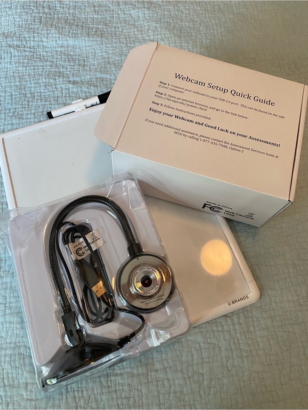 Webcam 1000 and whiteboard for proctered online exams